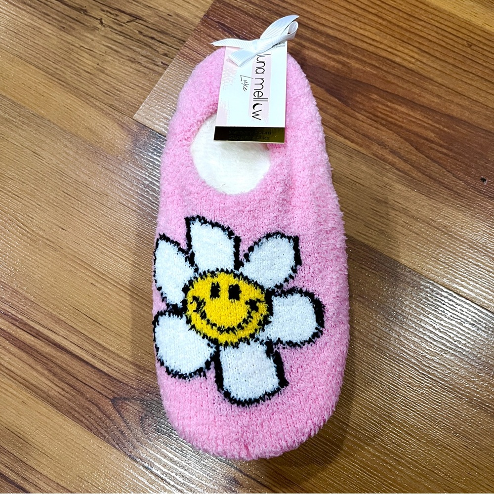 🙂Memory Foam Slipper Socks by Luna Mellow Luxe Smiley Face Daisy Fits Sizes 5-10